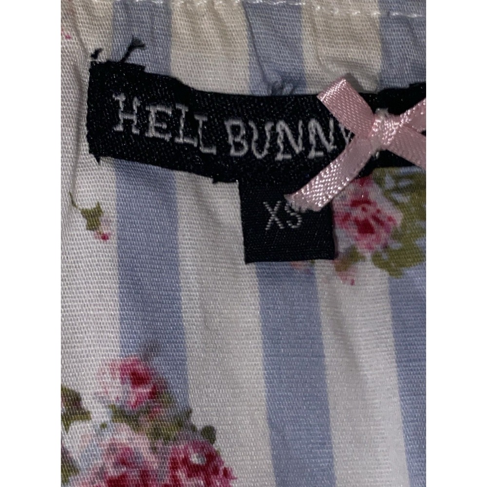 RARE Hell Bunny Corset XS Cottagecore Blue Floral And Lace Velvet Straps - Picture 13 of 15
